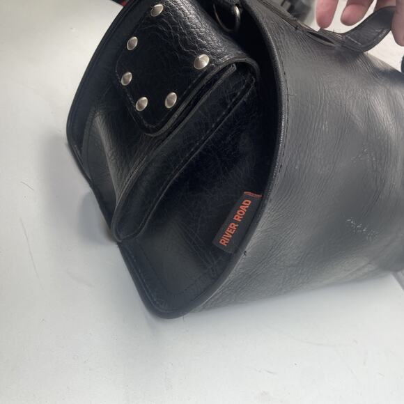 River Road Black Motorcycle Handlebar Leather Tool Bag Harley Accessory Biker - Picture 7 of 14